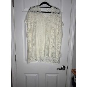 UNBRANDED Cream Crochet Open Knit Beach Cover-Up Size S Boho Beachy